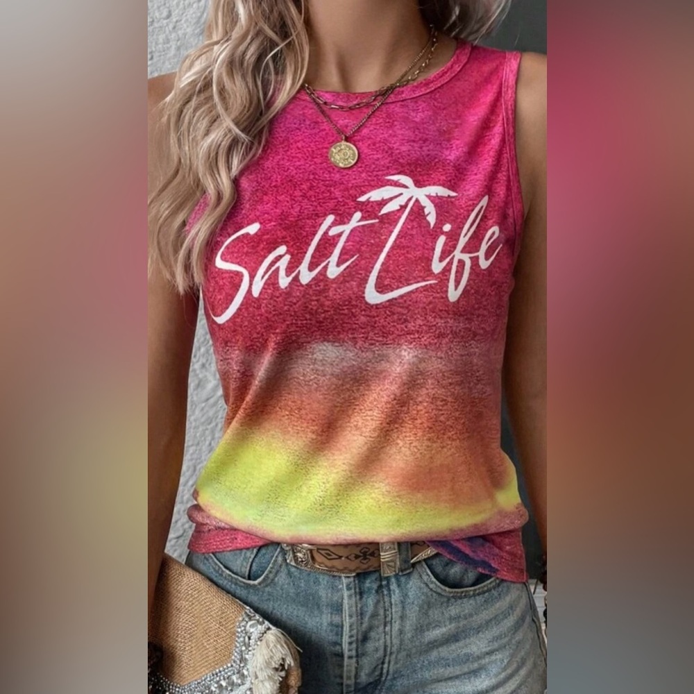 Salt Life Women's Pink and Yellow Gradient Tank Top
